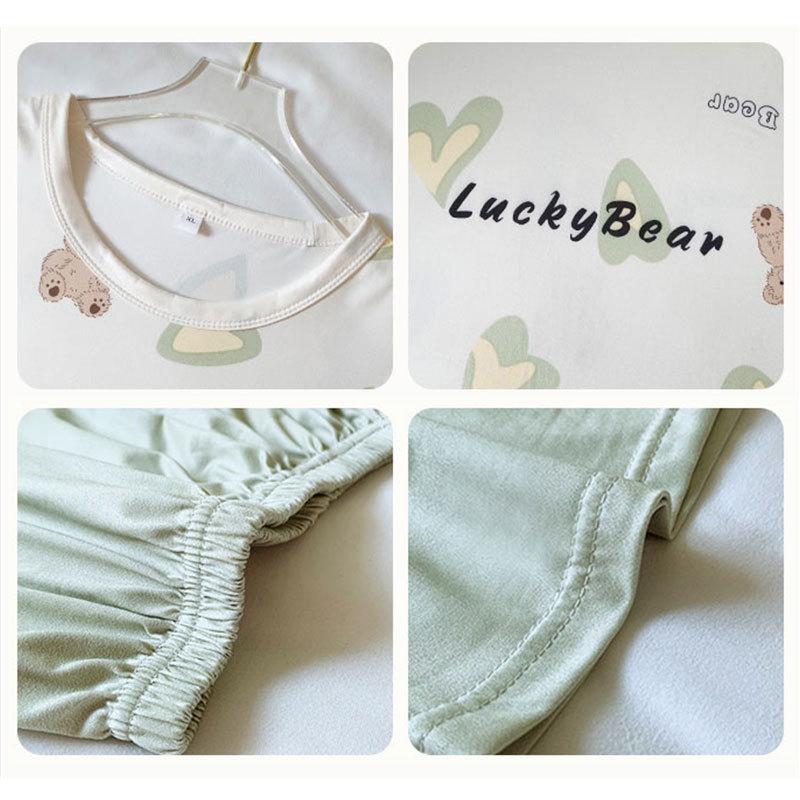 Summer New Short-sleeved Trousers Pajamas Women's Thin Large-size Cartoon Bear Loungewear Women's Cute Spring and Autumn Suit