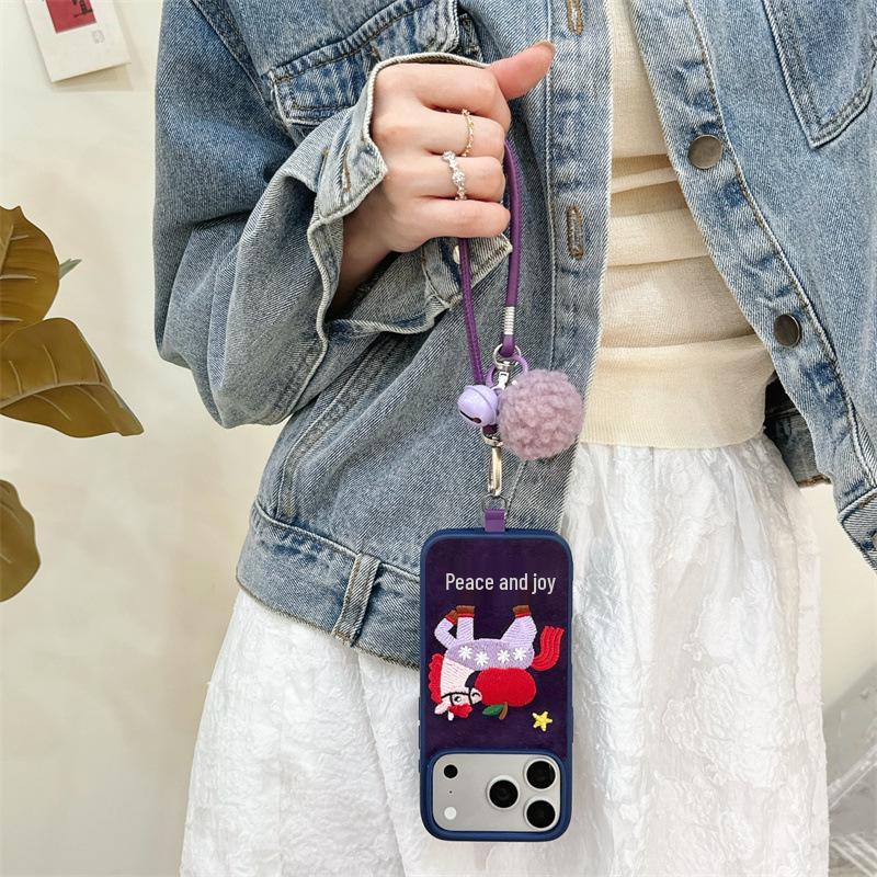 Velvet Embroidered Peaceful Joy Little Horse Phone Case for iPhone 14/15/16 Pro Max/17, High-End