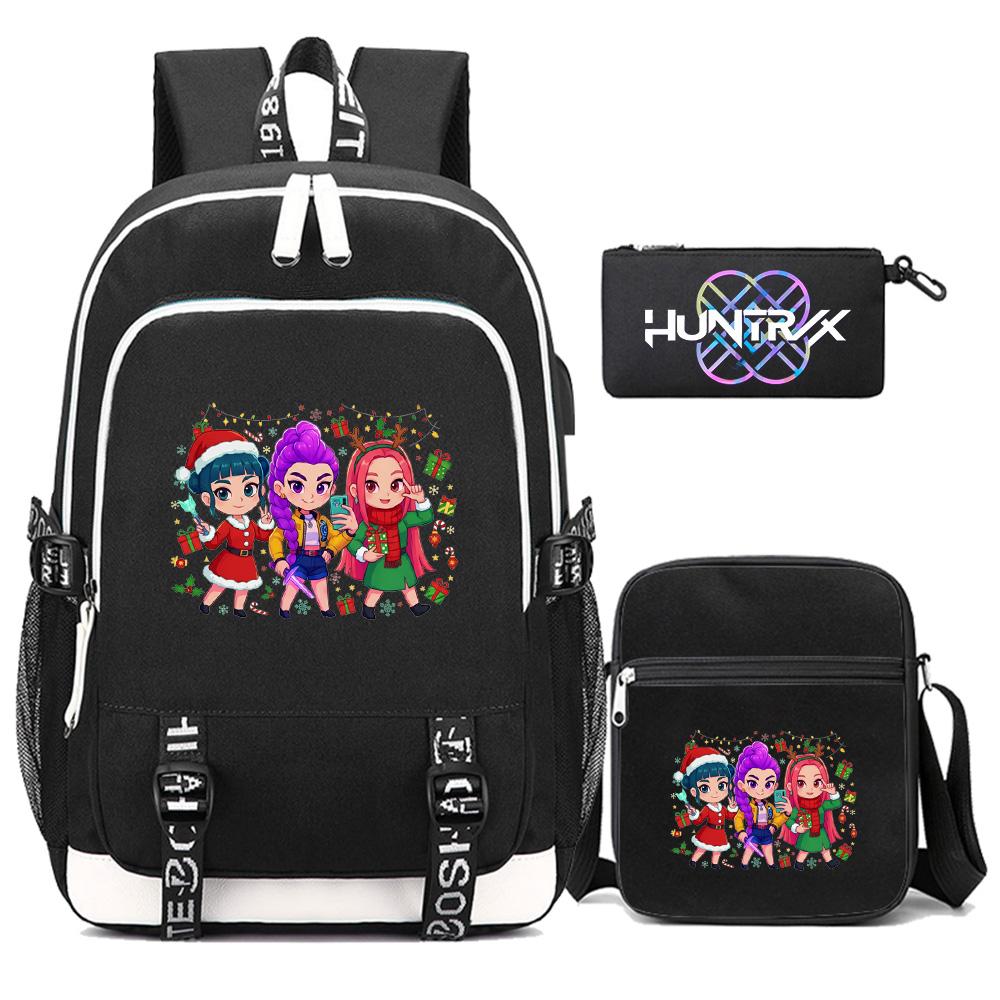 3Pcs/set Anime Kpop Demon Hunters Printed Backpack with Shoulder Bag Pencil Case for Teenager Girl Boy Bookbag Large Capacity Waterproof Travel Bag