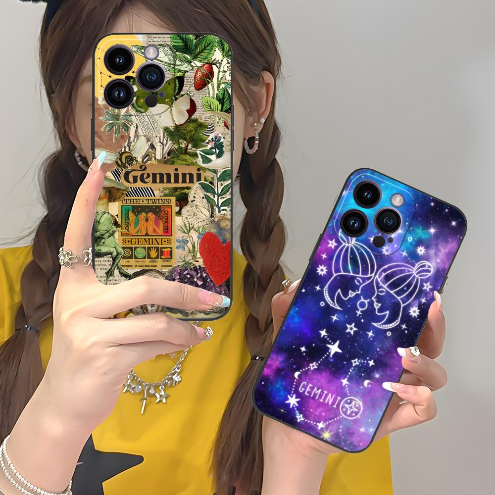 Zodiac Sign Gemini Mobile Phone Case for iPhone 17 16 15 14 13 12 11 X XR XS 8 7 Air Pro Max Plus Mini Colorful Cover Luxury