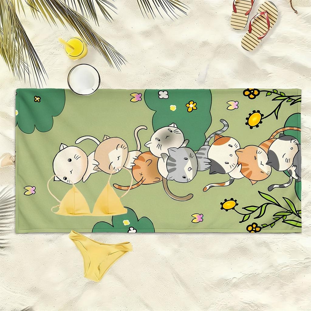 Cute cat jigsaw puzzle pattern microfiber beach towel is highly absorbent, suitable for swimming and beach outings