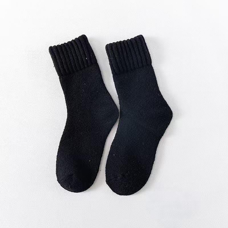Unisex Solid Color Winter Socks, Thick Thermal Mid-Crew Socks for Women & Men, Cozy Fleece Lined Cold Weather Boot Socks