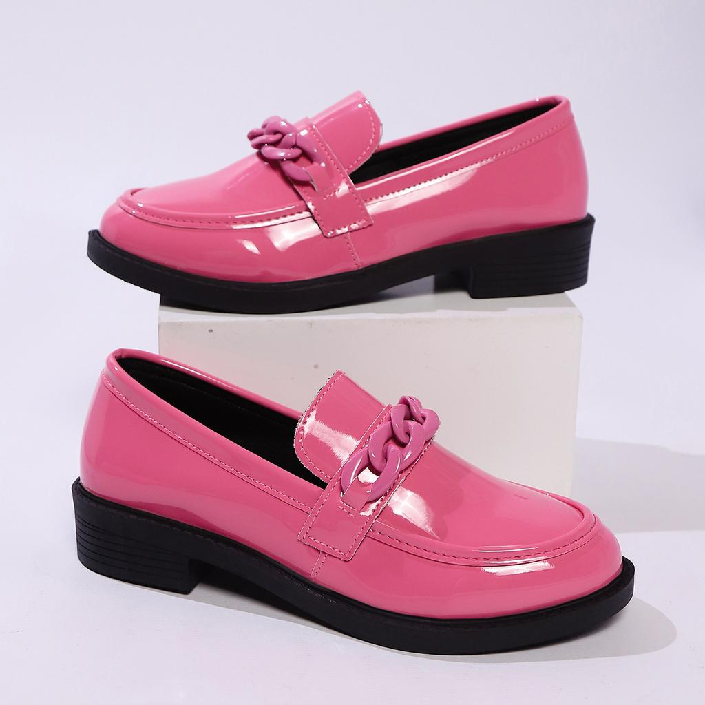 Thick-soled British-style Leather Shoes for Women, Spring and Autumn Slip-on Mary Jane Loafers, Pink