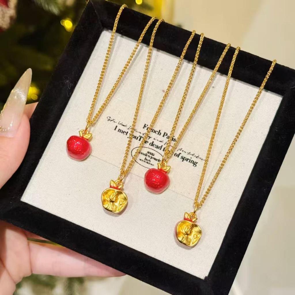 Snow White Golden Apple Charm Necklace - Christmas Eve Gift for Her
