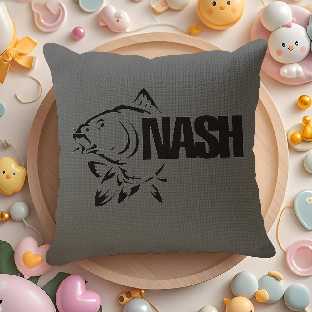 N-Nash Fishing Logo Cushion Cover Linen Organic Fabric Double-Sided Printing Breathable Pillow Case Sofa Home Decor Gift
