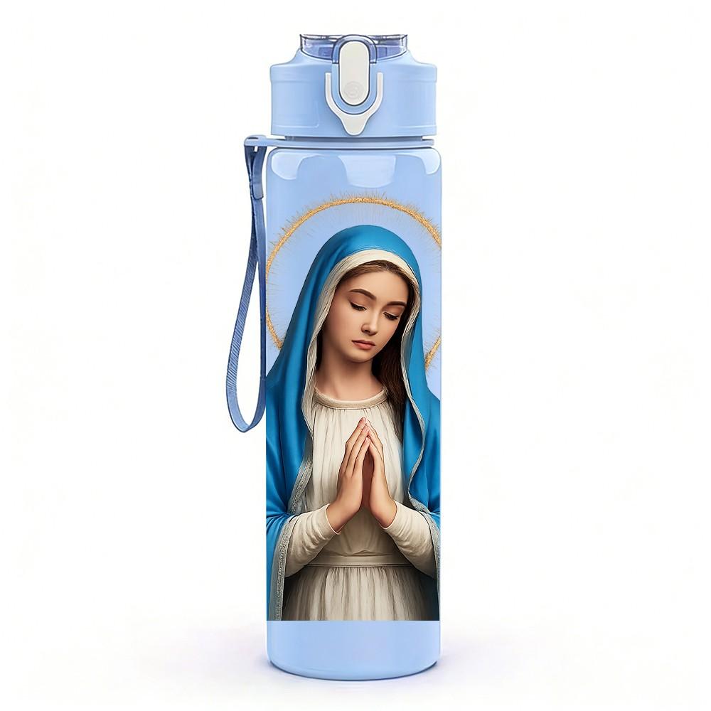 1PC Virgin Mary Holy Portrait Print 750ml Color Plastic Sports Water Bottle Leakproof Flip Straw Lid Suitable for Sports Office Home Use
