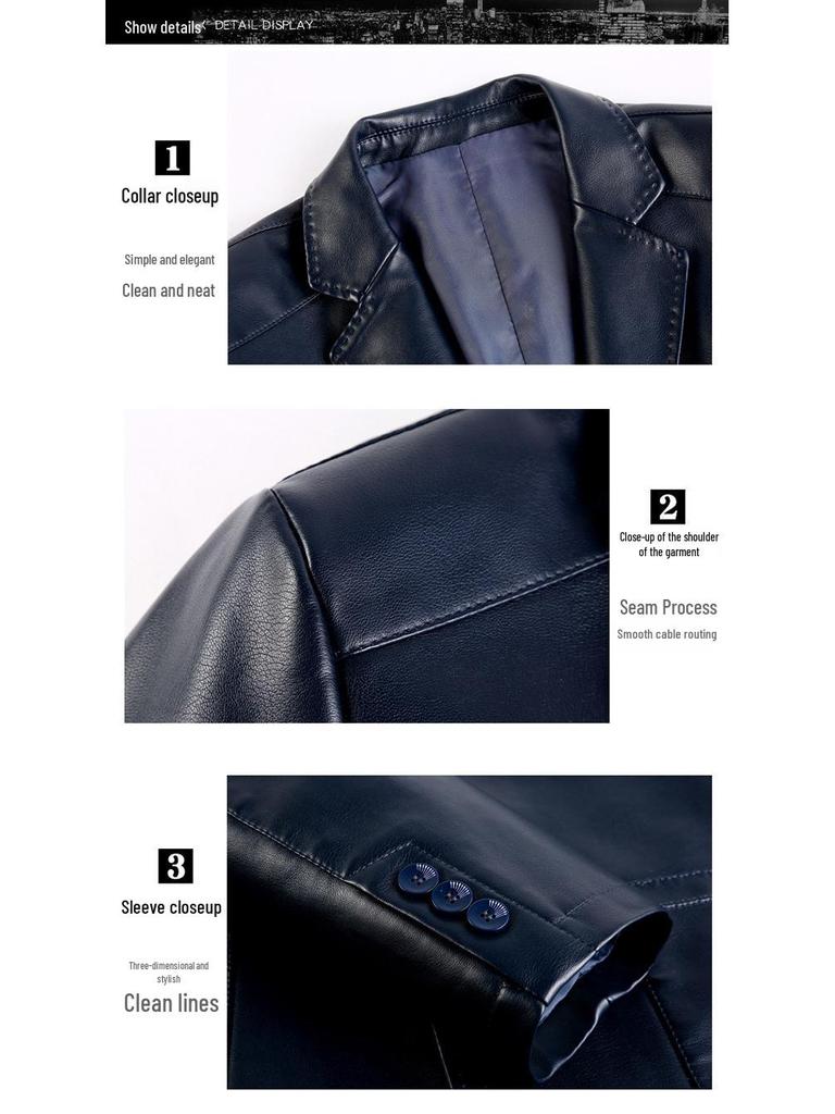 2025 New Men's Slim-Fit Casual Leather Jacket with Suit Collar - Middle-Aged Korean-Style Dad's Coat