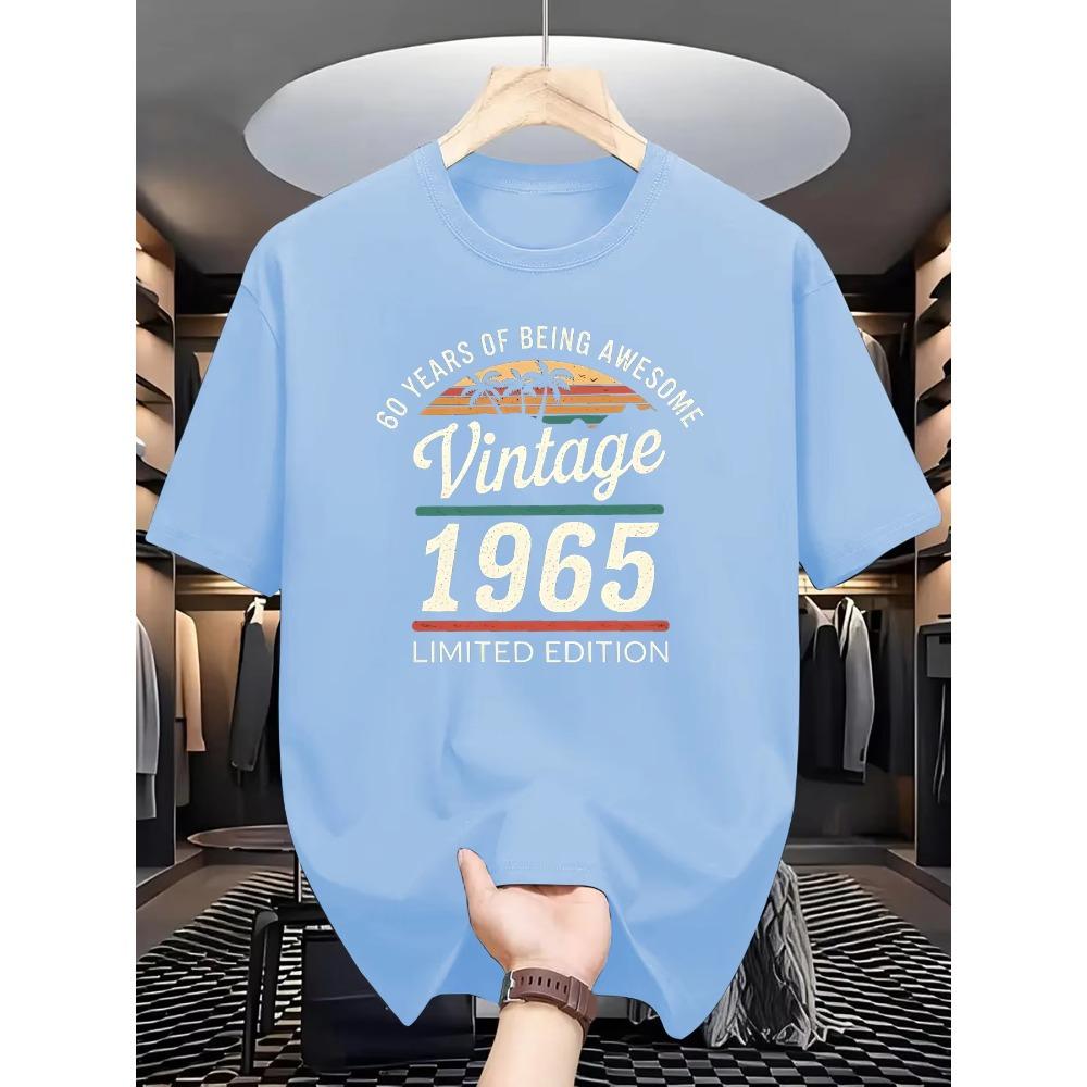 Men's Summer 100%  Fashionable Casual Loose 60 Year Great Pattern T-shirt Limited Edition 1965 Retro T-shirt