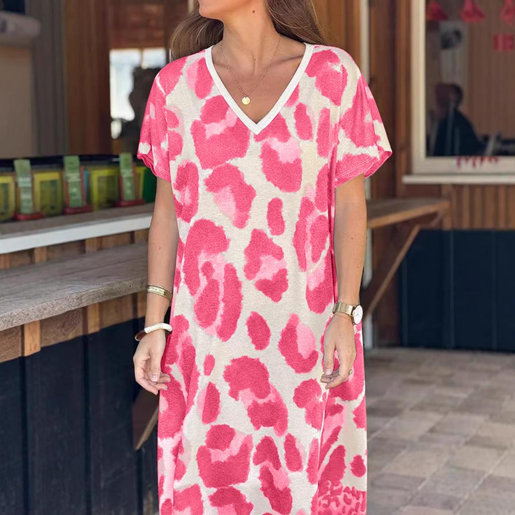 Personalized Casual 3D Printed Summer New Style V-neck Loose Short-sleeved Dress