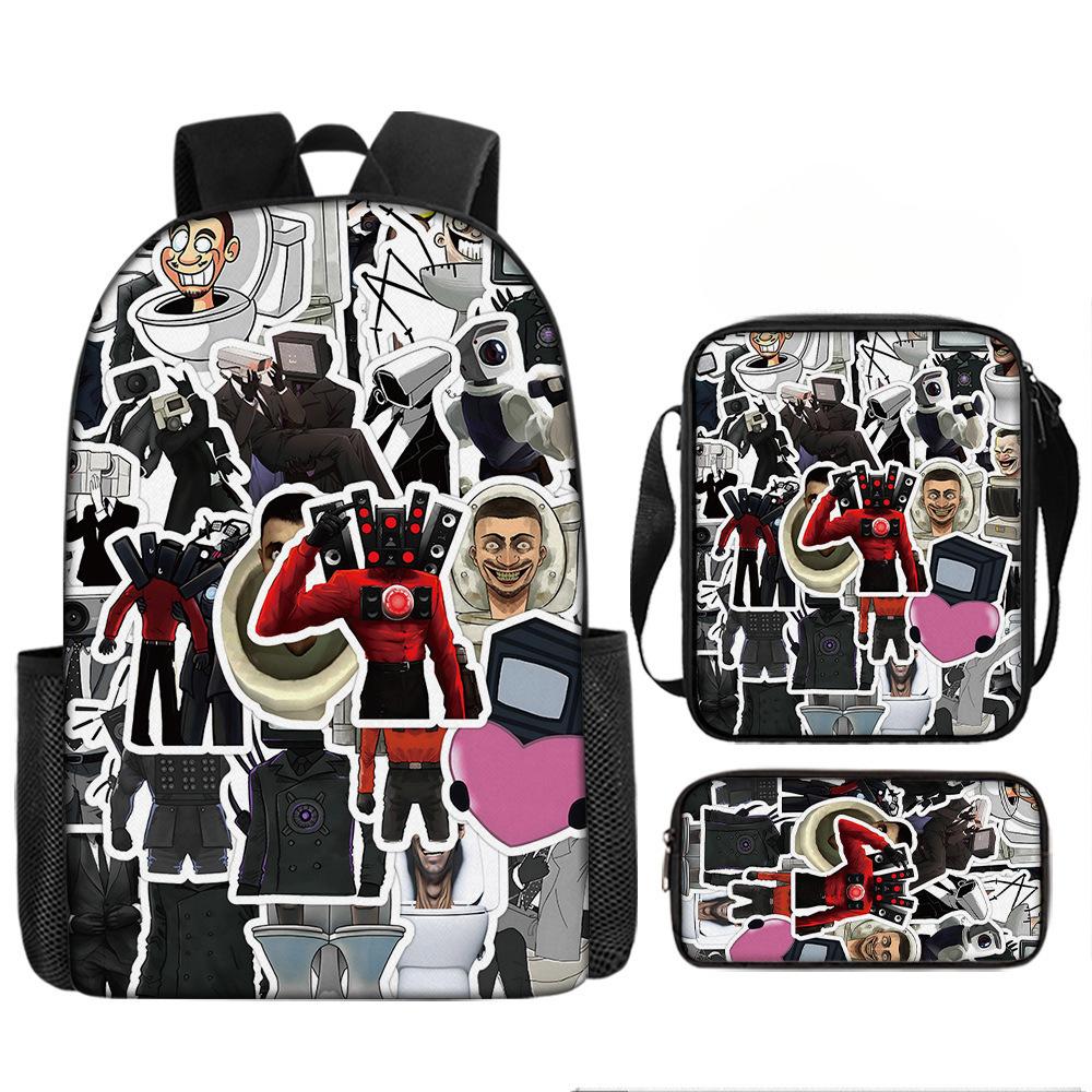 Toilette Mann und Monitor Person Skibidi Toilette Spiel Cartoon Rucksack, Umhängetasche, Federmäppchen
