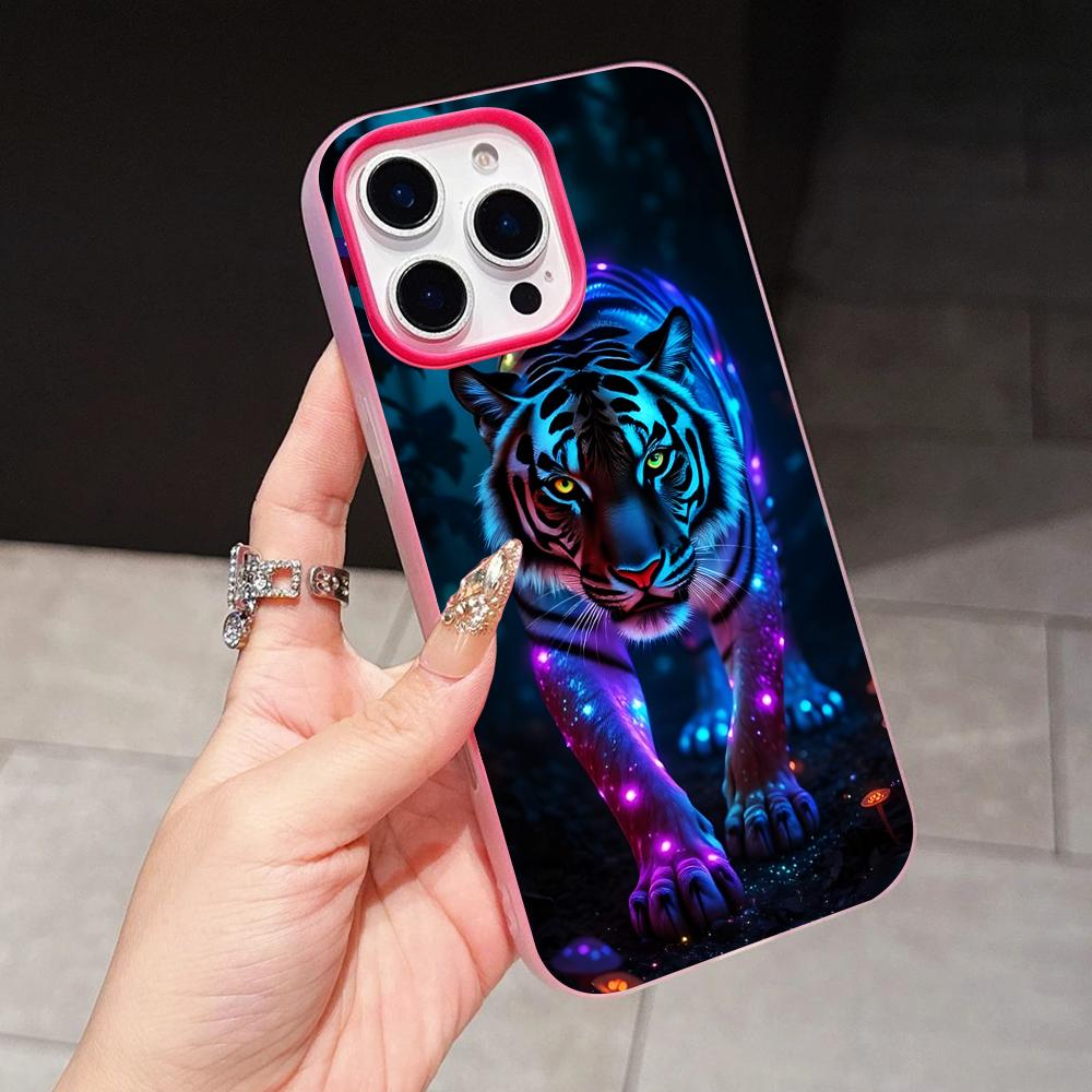Tiger Neon Jelly Double layer Rose Red Mobile Phone Case for iPhone 17 16 15 14 13 12 11 Air Pro Max Plus Protective