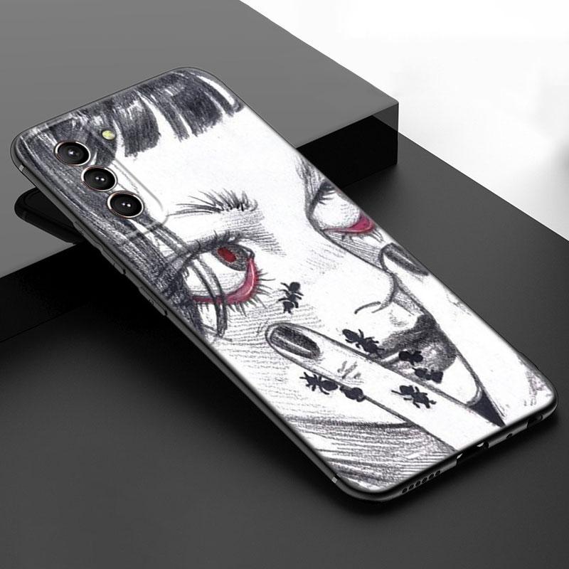 Japanese Horror Manga Black Silicone Phone Case For Samsung Galaxy S23 S21 S20 FE S24 S22 Ultra S10E S10 S9 S8 Plus