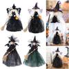 Halloween Witch Doll with Broom Haunted House Doll Ornaments Halloween Witch Tree Topper Decoration for Halloween Party Decor