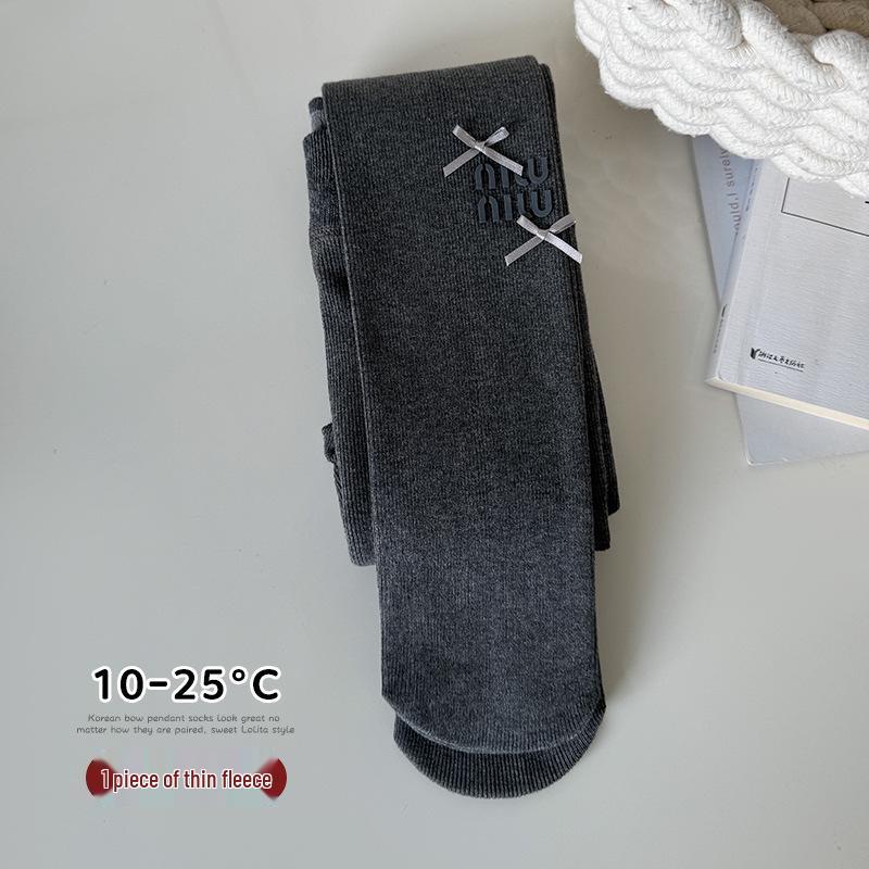 2025 Autumn-Winter Girls' Brushed Letter Leggings: Versatile White Elastic Tights