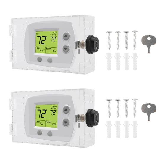 2Pcs Large Universal Thermostat Lock Box with Modifiable Password, Clear Thermostat Guard Cover