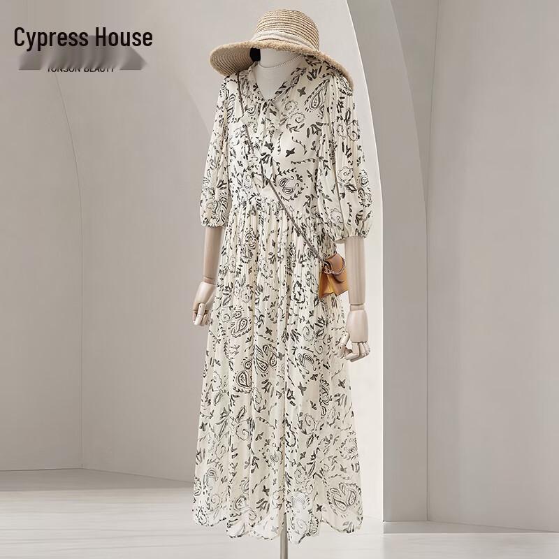 Elegant Floral Print V-Neck Maxi Dress M