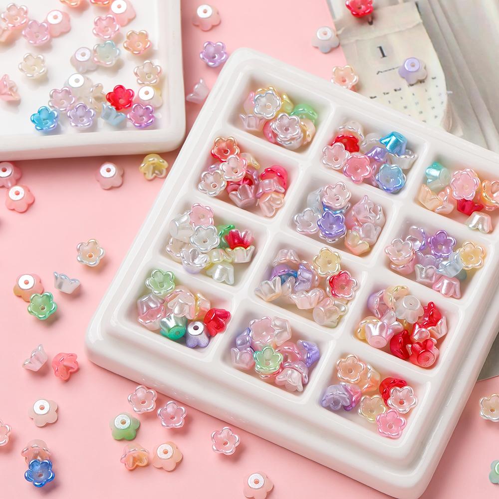 100pcs ABS Plastic Flower Shaped Beads Spacer Beads for DIY Earrings Necklaces Bracelets Phone Chains Jewelry Making Findings