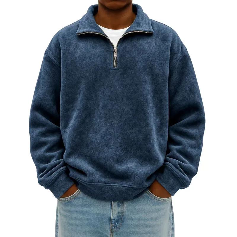 Pánská ležérní mikina podzim zima poloviční zip stojáček sportovní oblečení jednobarevná volná pulovr pánské mikiny
