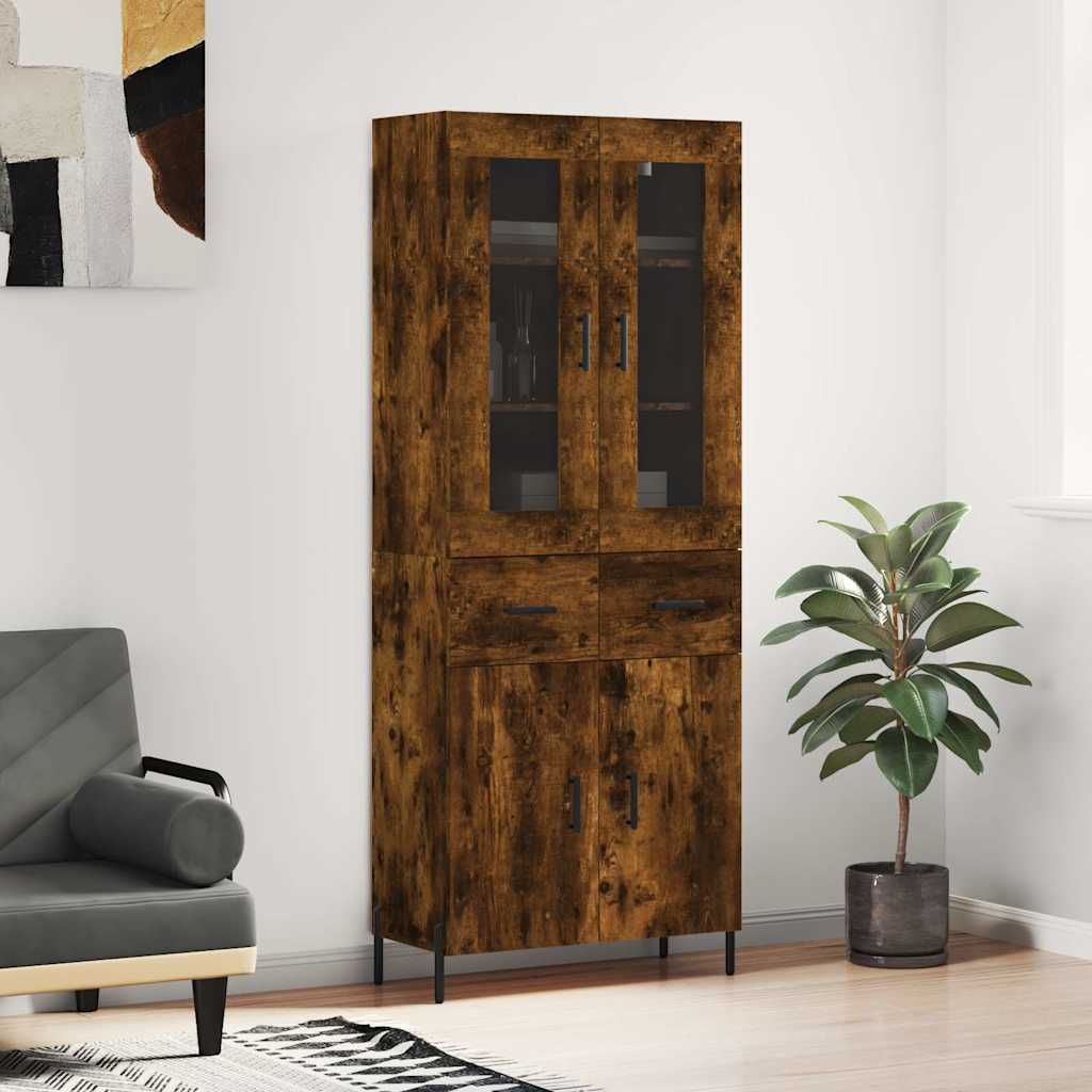 Vidaxl Witrynka Przydymiony Dąb 69,5X34X180 Cm Materiał Drewnopochodny