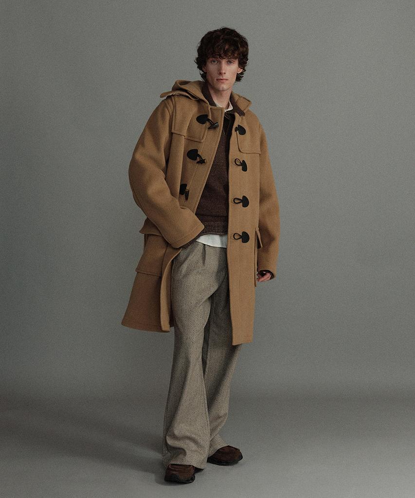 Montgomery Classic Herringbone Duffle Coat With Horn - Camel