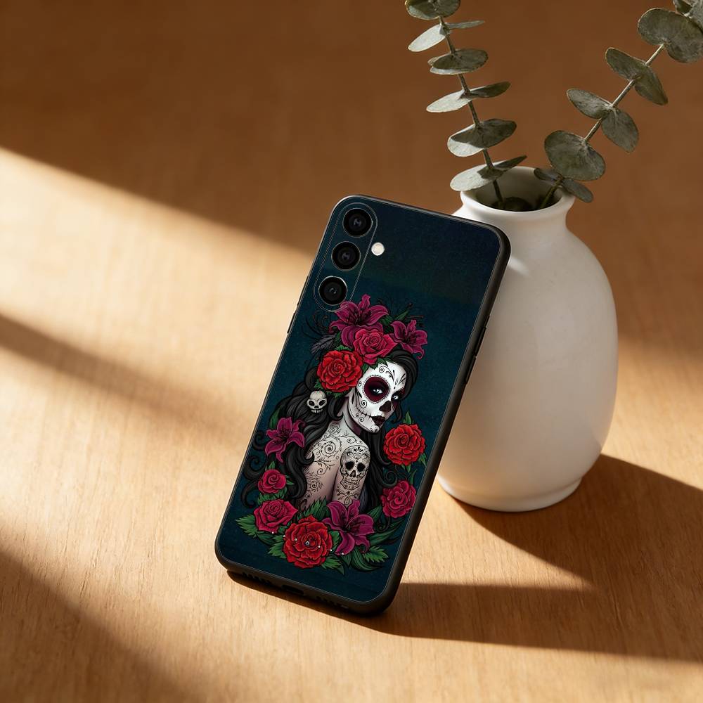 Mexican Catrina Skull Phone Case For Samsung Galaxy A91,80,73,72 ,71,53,52,32 ,31,22,21s,20,Soft Black Case Samsung a71 5g