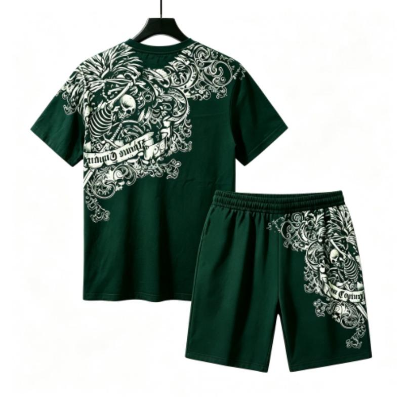 Summer European and American Street Kids Short Sleeved T-shirt Shorts Set 3D Letter Skull Print Boy's and Girl's Loose Casual Sports Suit