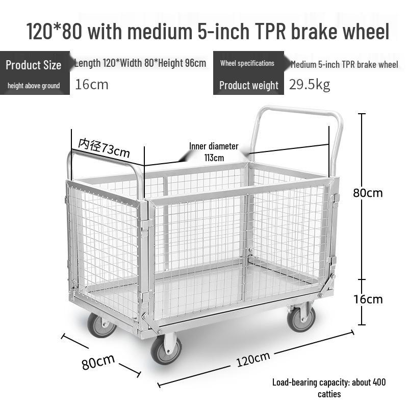 Compact Folding Hand Truck Storage Cart with Fence