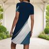 Women Plus Size Round Neck Short Sleeve Geometric Printed Fitted Mini Dress Black White Orange