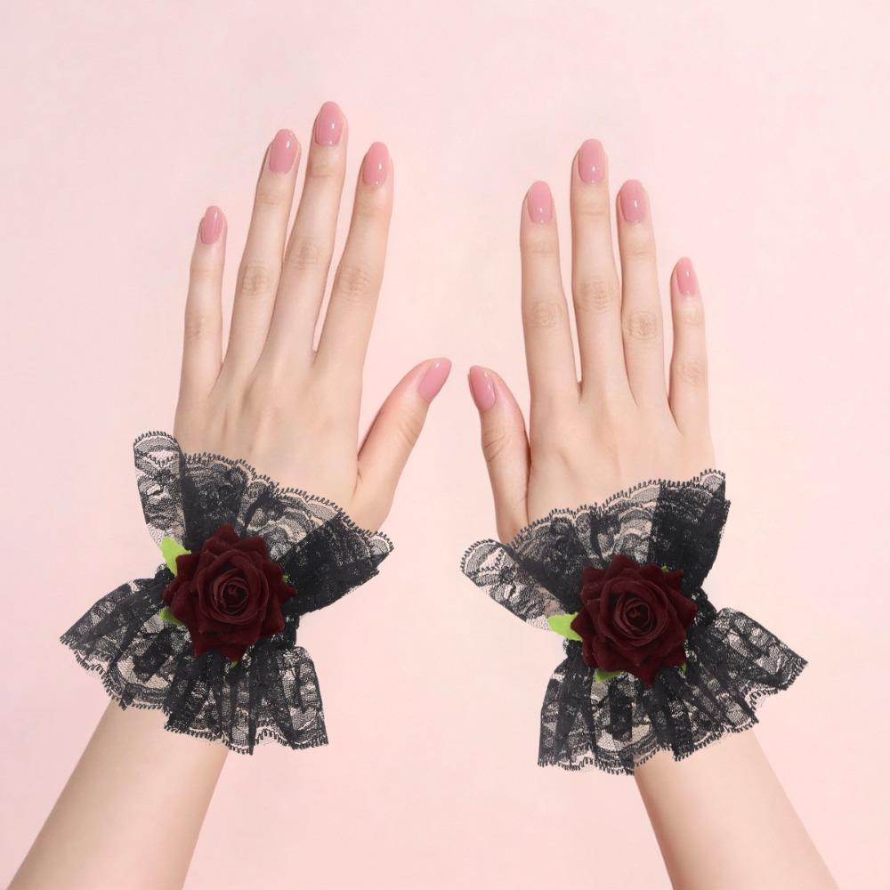 White Neckband Lolita Lace Cuffs Lace Ruffled Wrist Sleeves Fashion Fake Sleeves  Daily Accessory