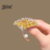 Women Brooch High-Gloss Rhinestone Inlay Faux Pearl Decor Ginkgo Leaf