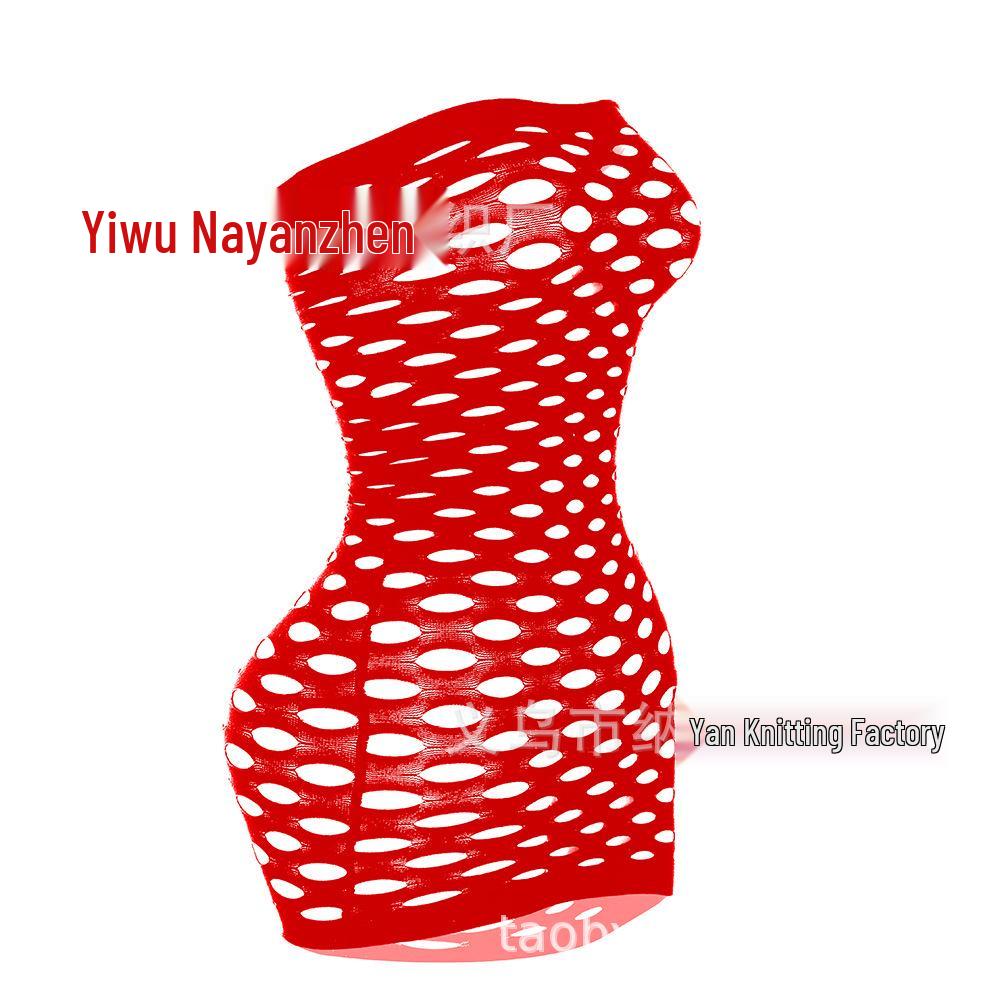 European & American Strapless Fishnet Bodysuit - Sexy, Transparent, and Hollow Out Design (W095)