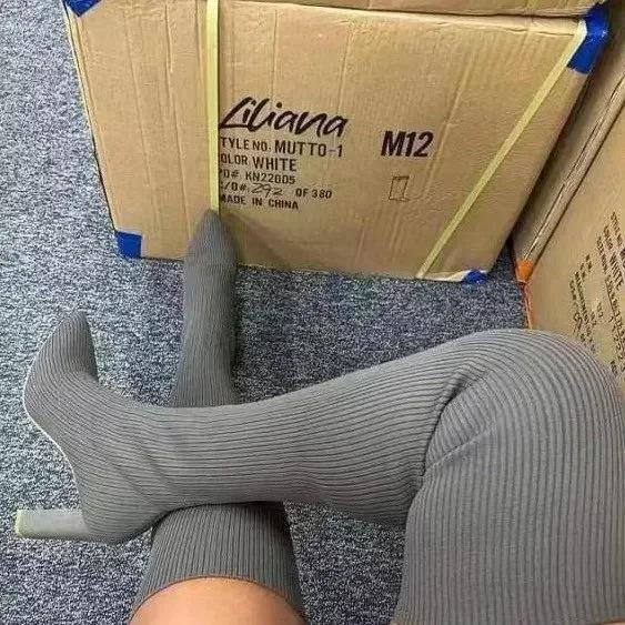 Cizme înalte de damă Toamnă Iarnă Cizme peste genunchi Cizme șosetă elastice de înaltă calitate Petrecere Sexy Toc 9 cm Pantofi de damă Botas Mujer
