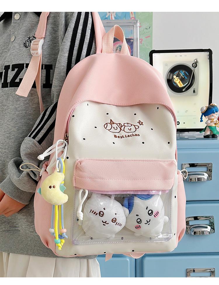Japanese Anime Style Cute Girl Lightweight Backpack with Large Capacity and High-Value Brooch for Elementary Students