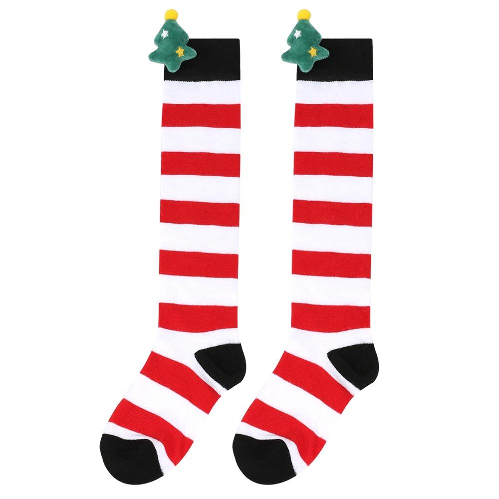 Cute Plush Christmas Socks For Kids Over The Knee Striped Cartoon Toy Socks