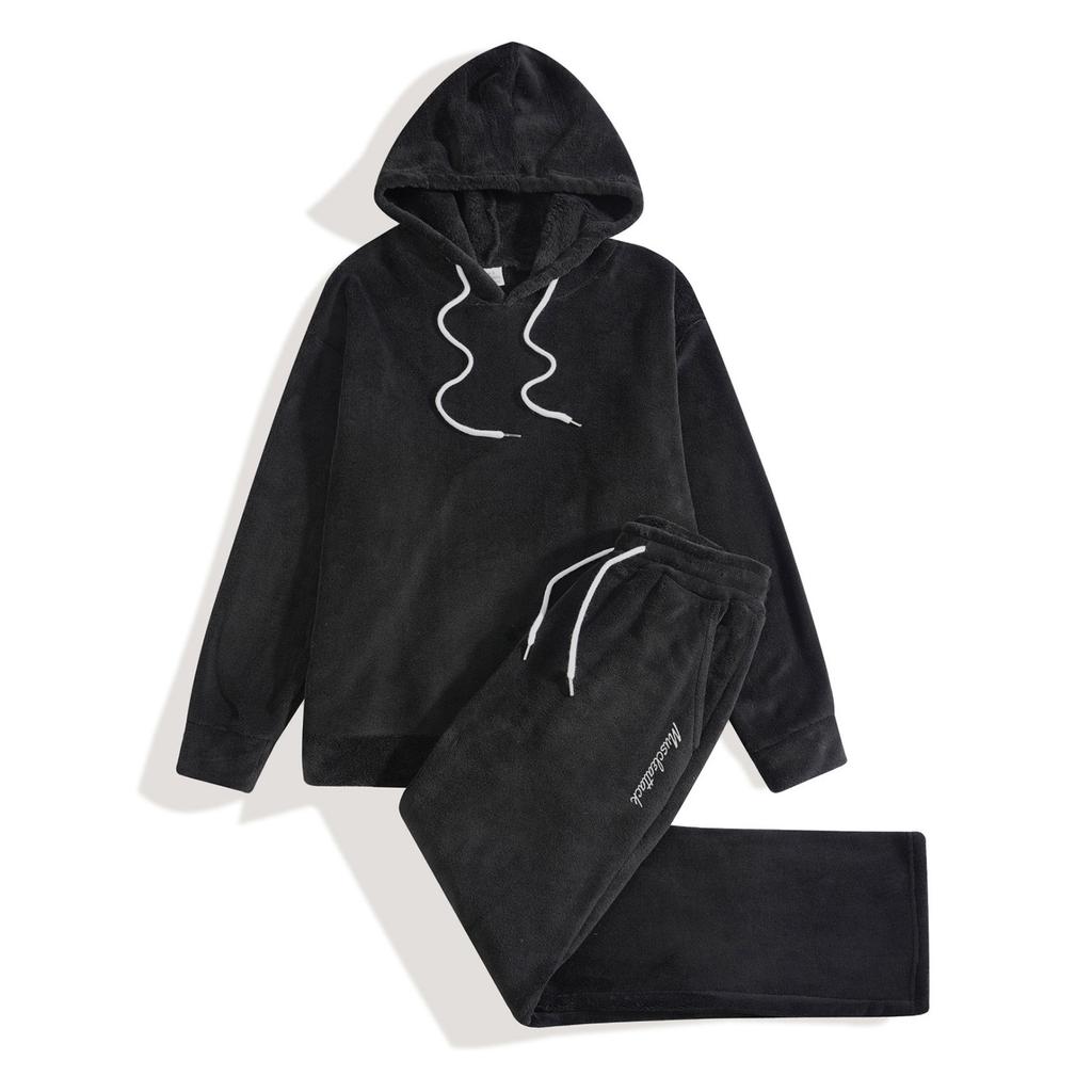 Men's Color Hooded Pullover Sweatshirt With Letter Printed Pants Set