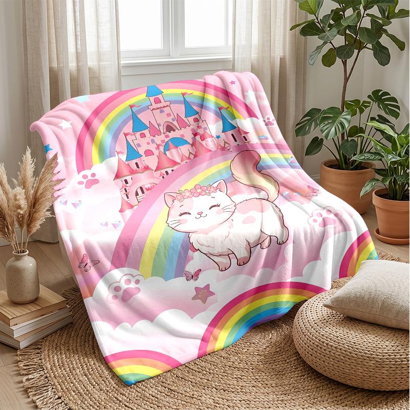 Purple Cats and Butterflies Theme blanket Lightweight Warm Flannel Blanket Decorative Throw Blanket for Home Decoration