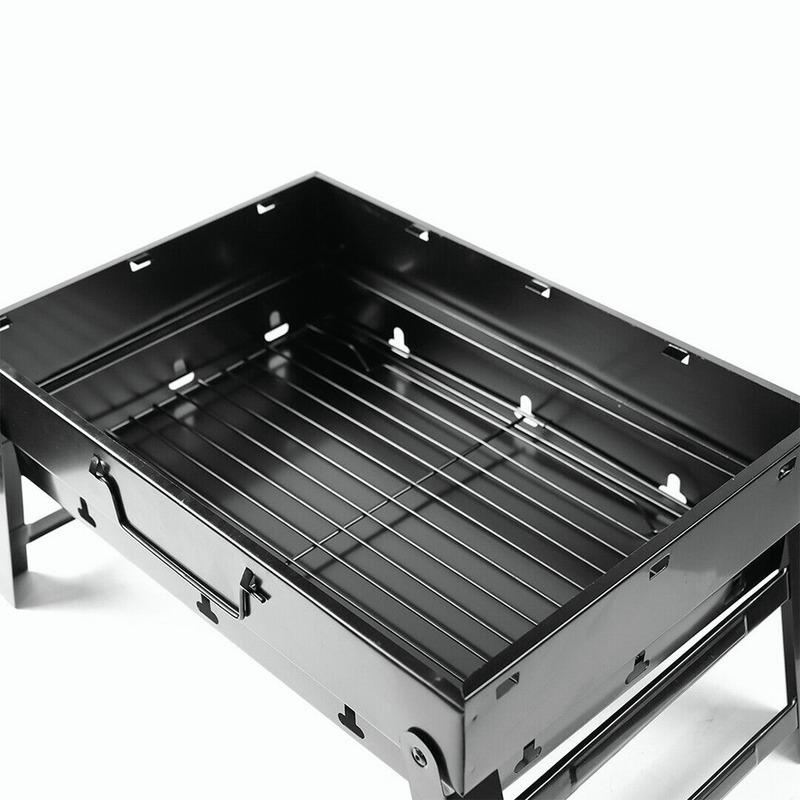 Grande barbecue pieghevole portatile nero, griglia per barbecue, barbecue da esterno, carbone, viaggio, picnic