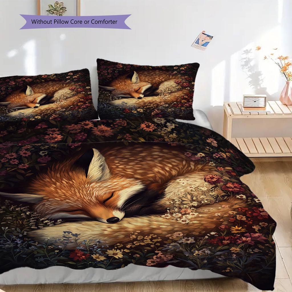 Fuchs-Muster Bettwäsche Steppdecke Set Bettbezug Kissenbezug Heimdekoration Geburtstagsgeschenk (1 Bettbezug + 2 Kissenbezüge, ohne Füllung)