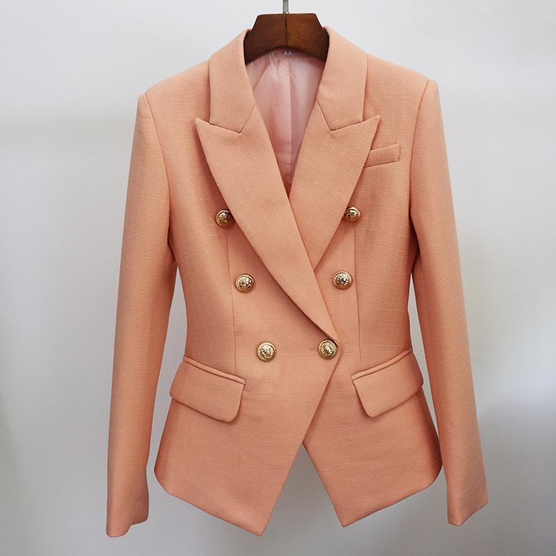 

Модна куртка жіноча Класичні двобортні металеві левові ґудзики Blazer XXL рожевий