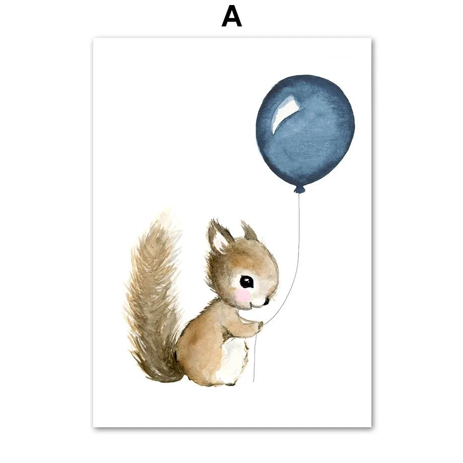 Canvas Painting Cute Raccoon Squirrel Penguin Balloon Nordic Wall Art Posters And Prints Nursery Wall Pictures Kids Room Decor