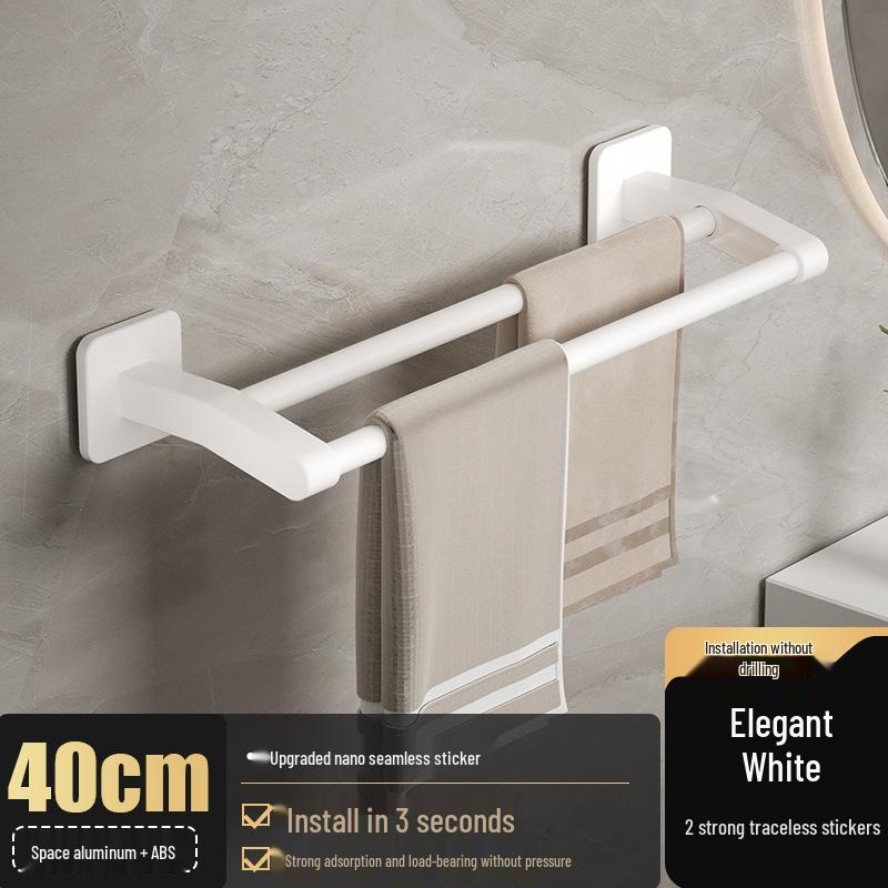 Samoprzylepny stojak na ręczniki z półką i pojedynczym drążkiem do przechowywania w łazience