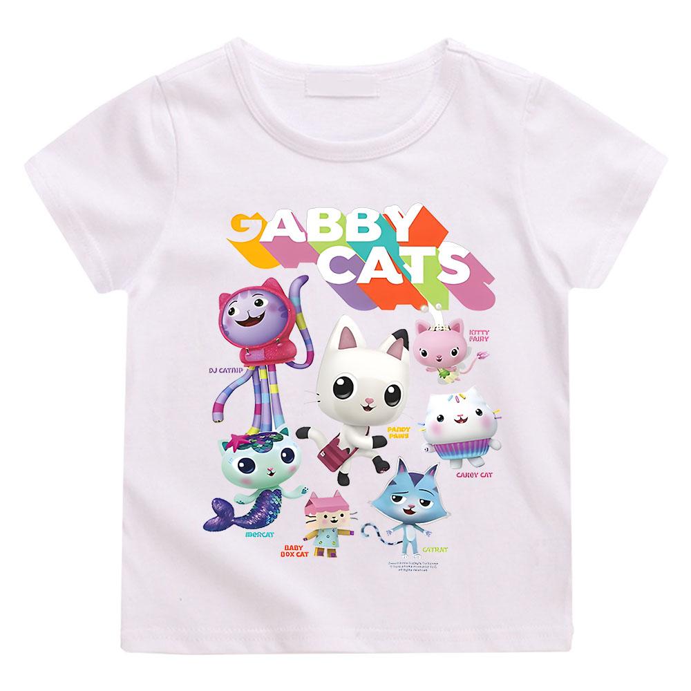 Christmas Gabby Dollhouse Cartoon Print Tshirt Girls Kawaii Kids Clothes Cute Cat T-Shirt Children Clothing Summer Short Sleeve
