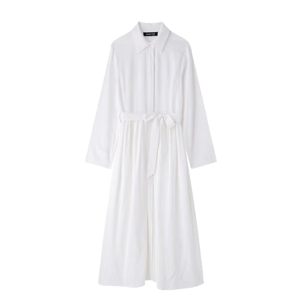 European and American Women's Clothing Season New Fresh and Simple Style Belt Lapel Long Shirt Dress