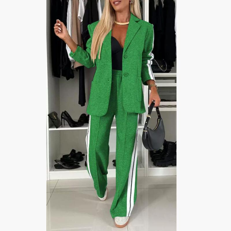 

Весенний женский костюм-блейзер с отложным воротником, пиджак, длинные брюки, костюмы, элегантная, модная, повседневная женская одежда L зелёный