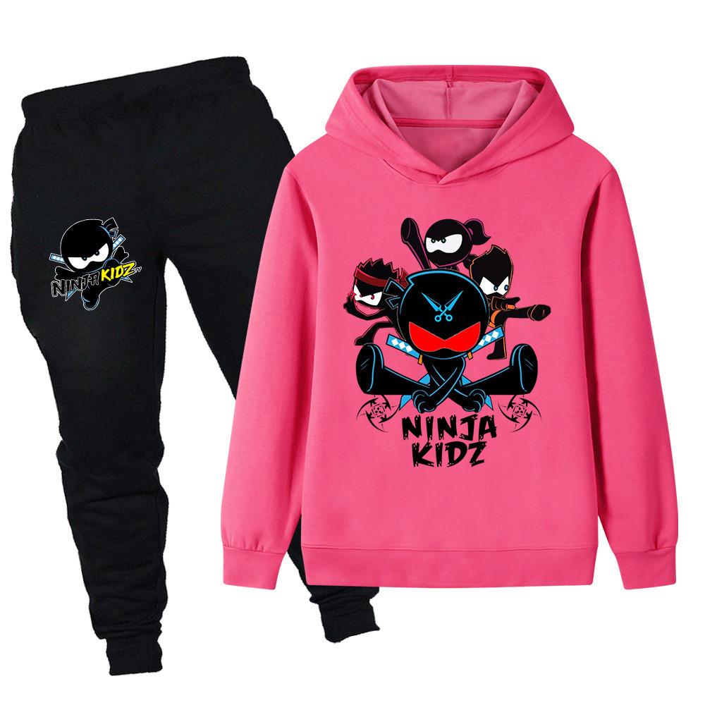 PB1170 Kids Boys Girls NINJA KIDZ Print Outdoor Long Sleeves Hoodie Pants Outerwear Sets