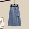 2024 Women's Large Size Autumn Two-Piece Set: Niche Waist Shirt with Denim Skirt