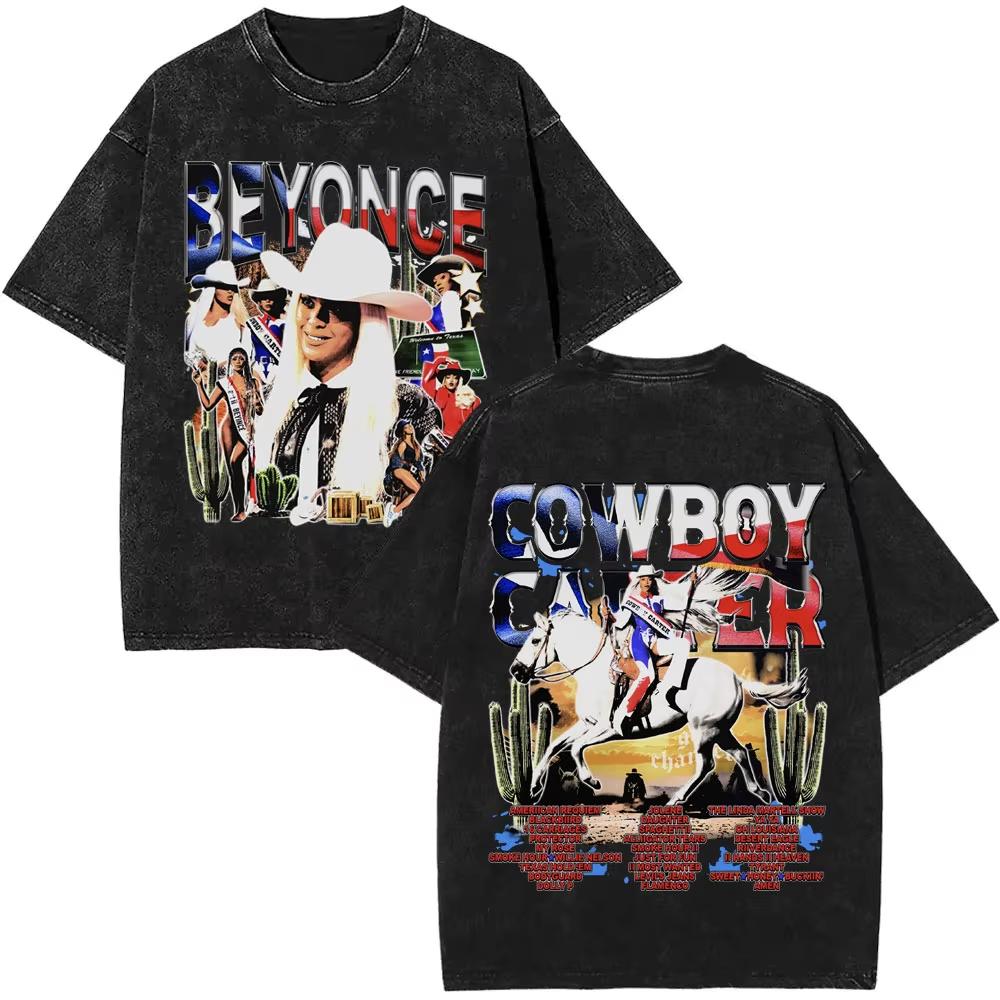 Retro Tvättad Beyonce Renaissance Världsturné T-shirt Album Konsert Musik T-shirts Herr Dam Vardaglig Bomull Vintage T-shirts