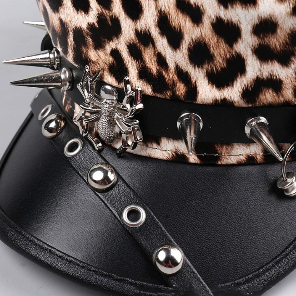 Punk Y2k Beret Hat Harajuku Flat Top Cap Vintage Rivet Leopard Hat  for Girls
