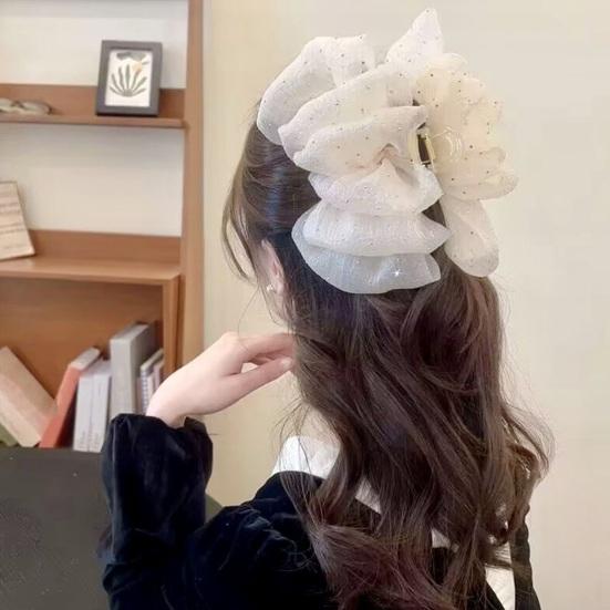 Pinza per Capelli da Donna Decorazione in Tessuto Multistrato Colore Solido Artiglio Forte Antiscivolo Decorazione Capelli Organizzazione Strumento per Acconciatura da Donna
