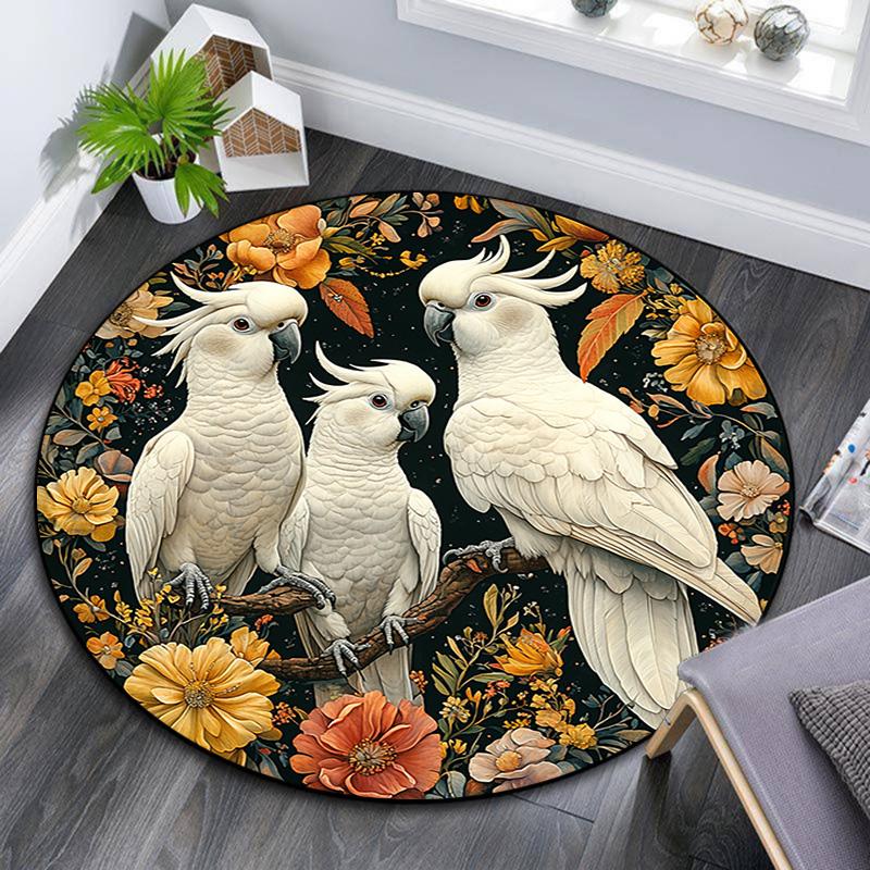 Cockatoos Round Area Rug,Carpet Rug for Living Room Bedroom Sofa Playroom Decor,Non-slip Floor Mat